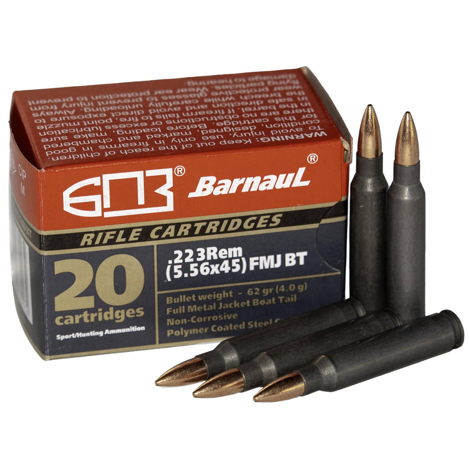 Barnaul Ammo 223 Rem 62gr Fmj Steel Polycoated Case 20rd Bx Range Usa 